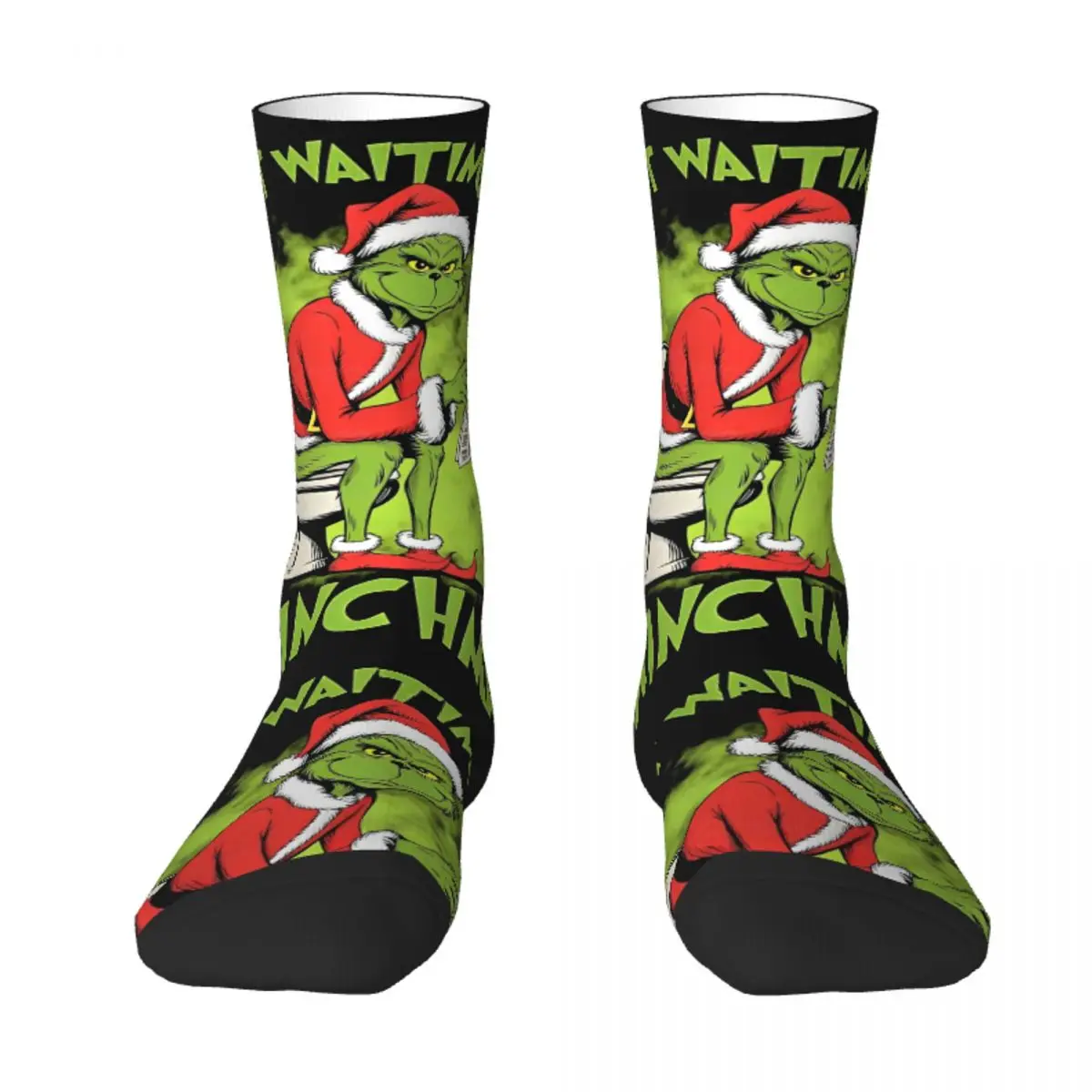 Calcetines unisex para hombre Navidad-S-Verde-S-Grinching Sólo esperando por medias navideñas Calcetines Kawaii de invierno Calcetines antideslizantes para escalar