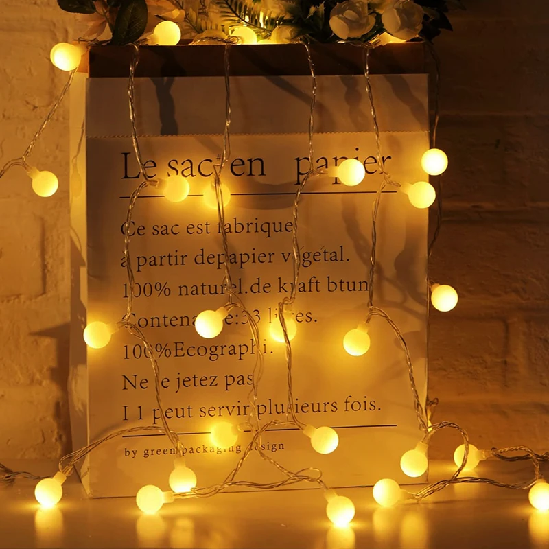 Crystal Ball String Lights Globe String light Warm White Fairy Hanging light for Wedding Party Anniversary Valentine's Day Decor