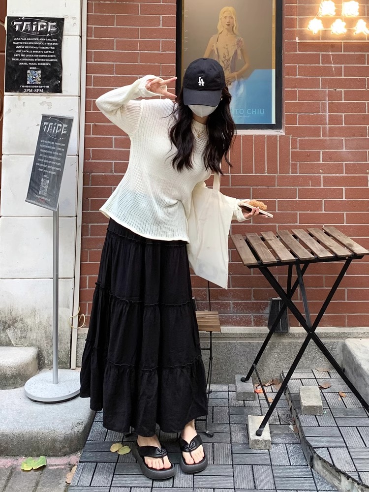 Women's Midi Skirt Flared A-Line Cake Sle White Puffy f-length Gown Korean Sle Commute High Waist Pleated Skirt