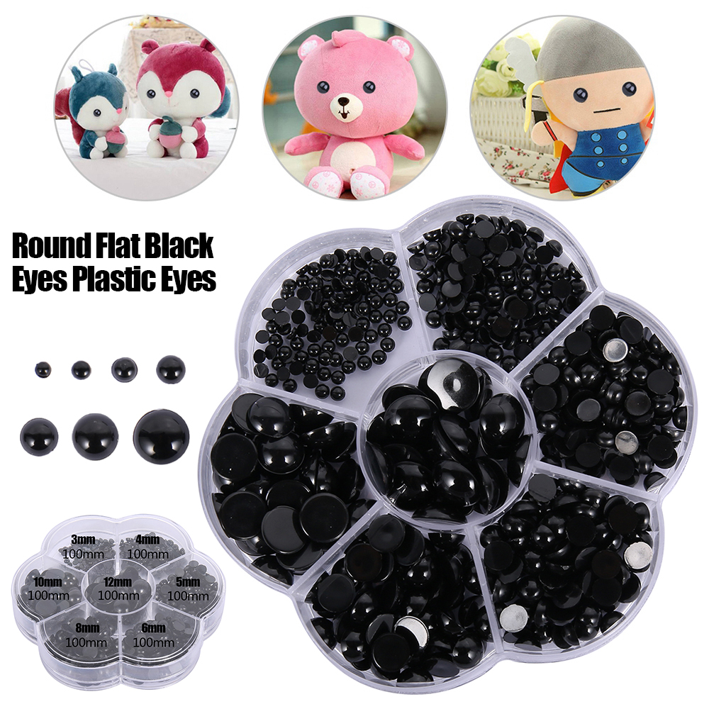 500Pcs Doll Making Eyes 3-12mm Reusable Plastic Button Crafts Safety Eyes for Bear Soft Toy Stuffed Animal Doll DIY Accessories