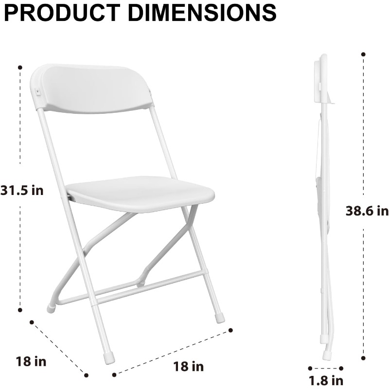 10 Pack White Folding Chairs, Plastic Folding Chair for Outside, Indoor Outdoor Portable Commercial Seat with Steel Frame