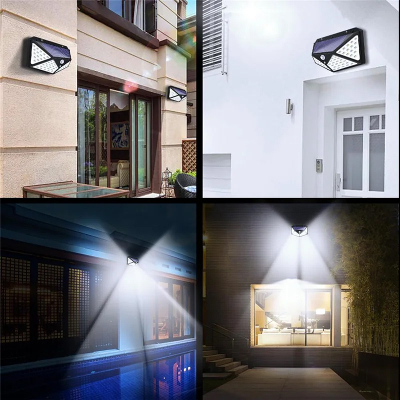Lámpara Solar multifuncional para decoración de jardín al aire libre, luz Solar 100LED, foco alimentado por luz Solar impermeable con Sensor de movimiento