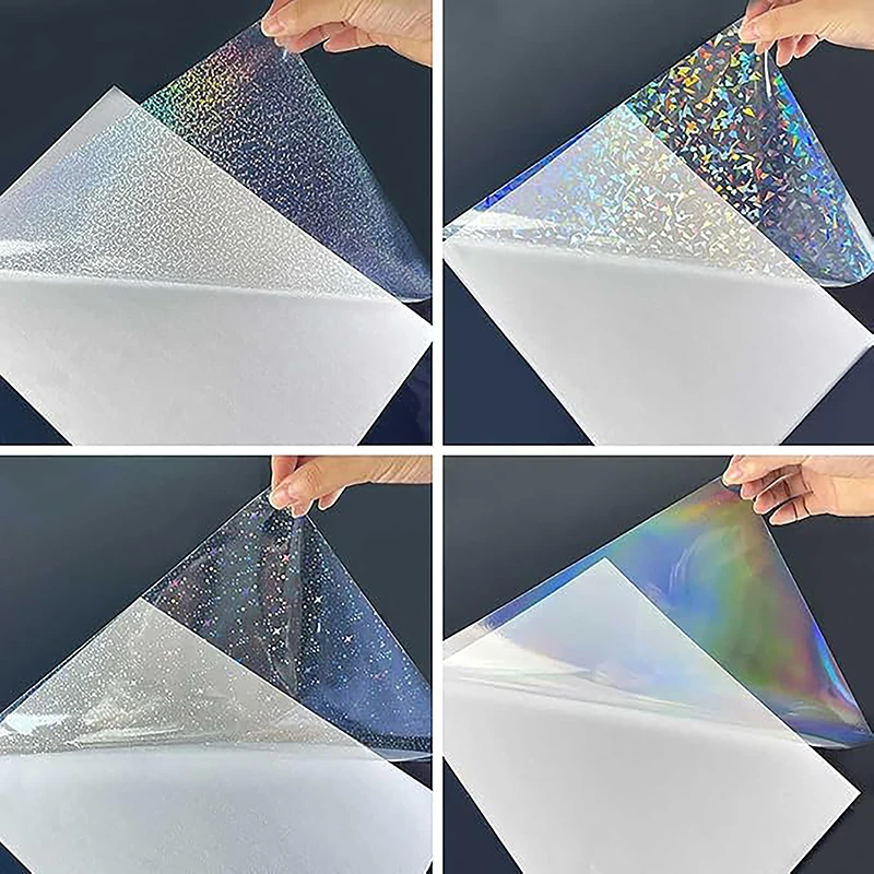 Formato A4 20 fogli 4 stili di carta adesiva olografica adesivi per laminazione in vinile pellicola autoadesiva (gemma, arcobaleno, macchie, stelle)