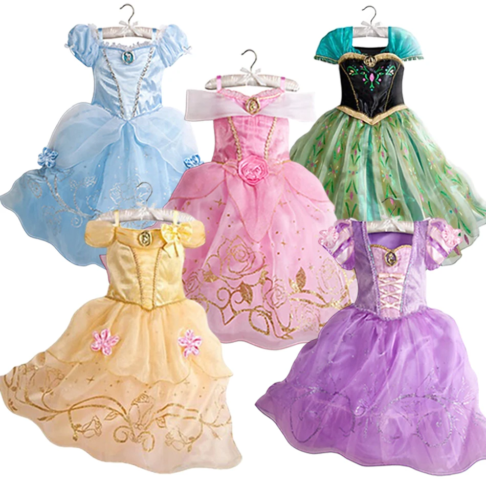 Girls Princess Dress Kid Cinderella Snow White Aurora Rapunzel Cinderella Halloween Costume Children Birthday Party Dress