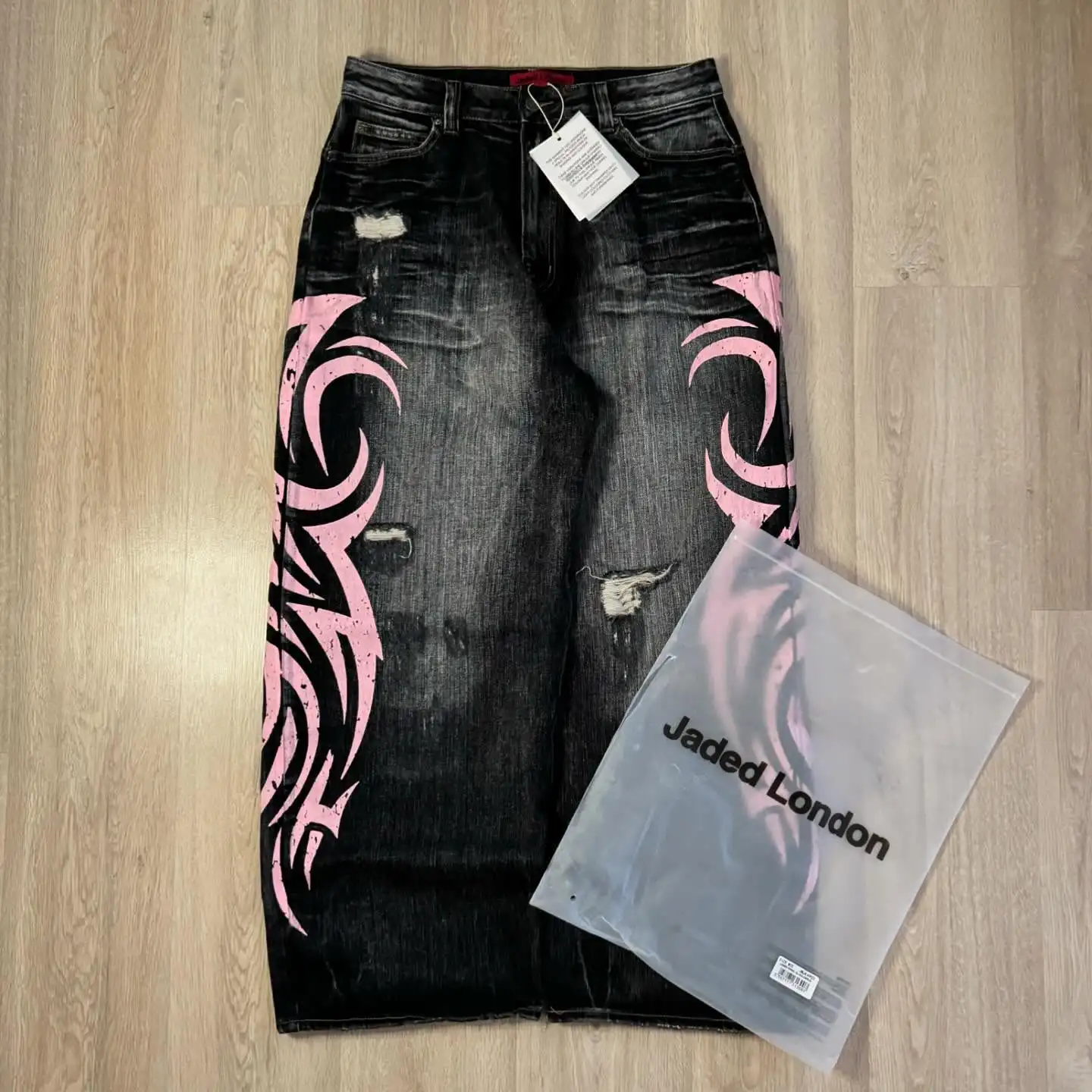 Y2K Pink Baggy Jeans Vintage Printing Pattern Washed Ripped Jeans Hip Hop Streetwear Harajuku Men Women Casual Wide Leg Jeans