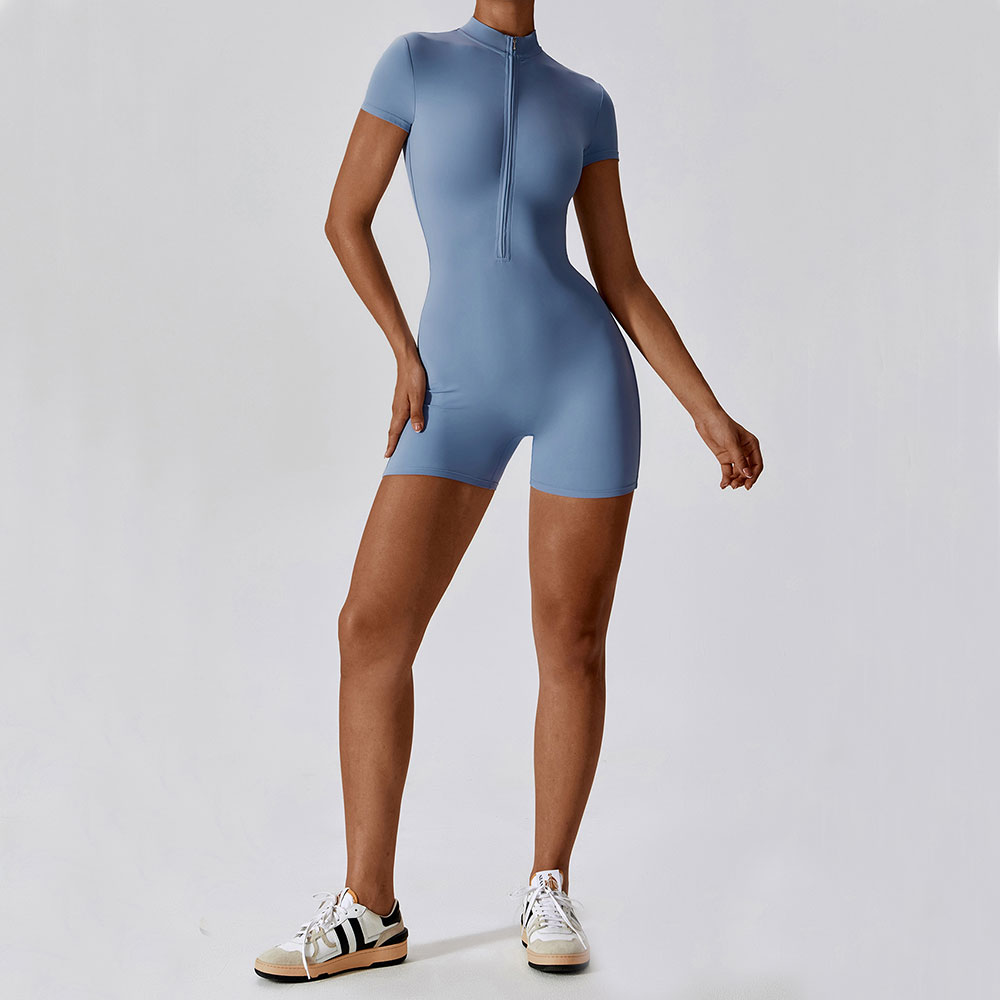 Mono de Yoga de verano de manga corta con cremallera, ropa deportiva para gimnasio, monos deportivos para mujer, ropa de entrenamiento para correr y bailar, traje de Yoga