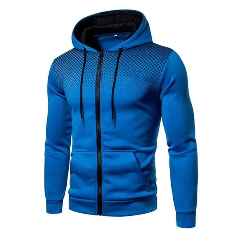Sudadera con capucha con cremallera para hombre, sudadera con capucha con estampado de lunares y bolsillo, sudadera deportiva informal ajustada para exteriores, sudadera con cremallera para primavera y otoño