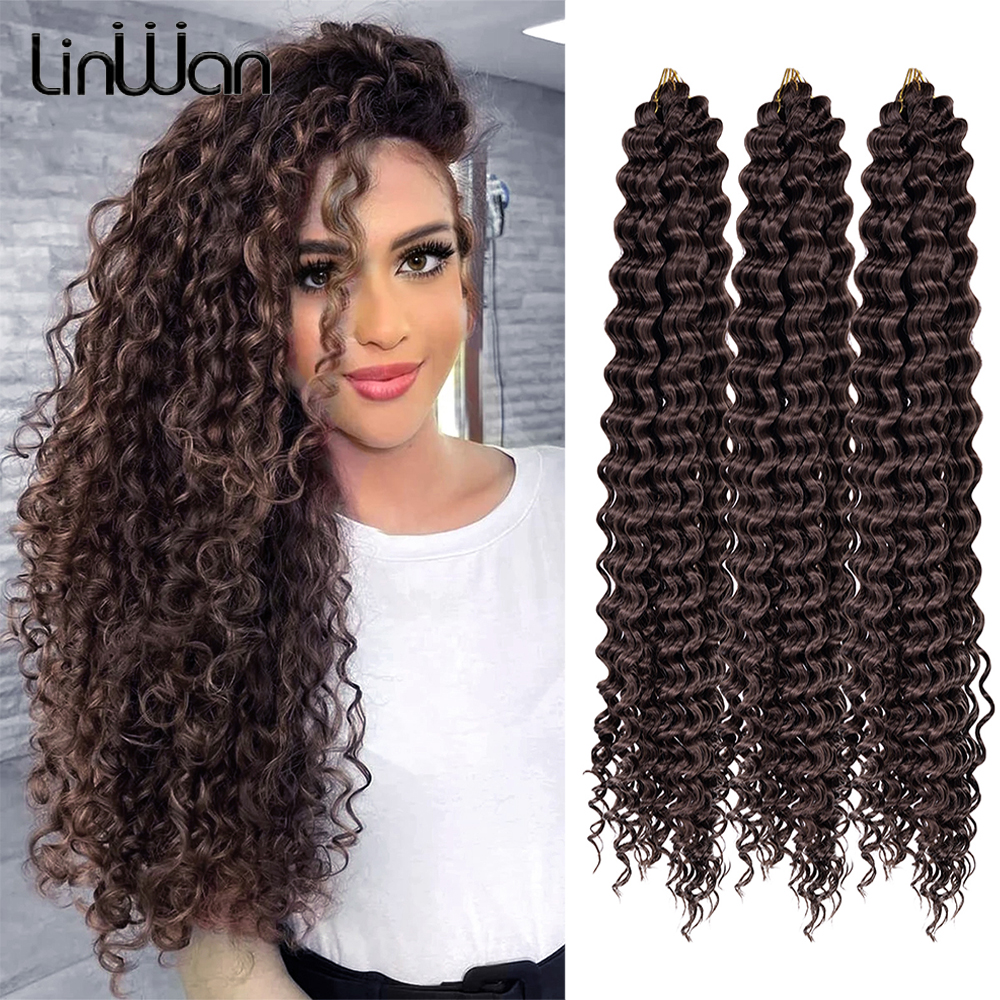 Pelo ondulado profundo, pelo de ganchillo con ondas de agua, trenzas de ganchillo sintéticas, rizos Afro Rubio degradado, extensión de cabello trenzado de ondas profundas