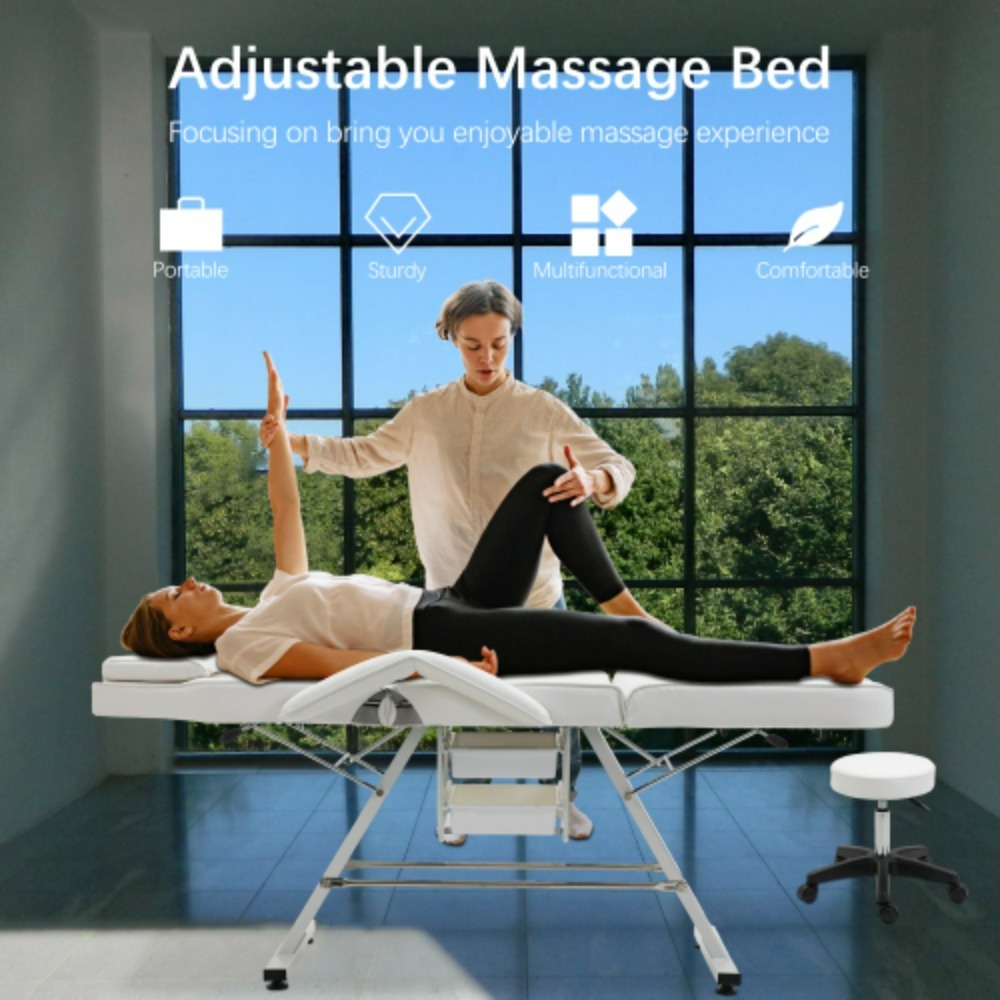 Massage Salon Tattoo Chair Esthetician Bed with Hydraulic Stool,Multi-Purpose 3-Section Facial Bed Table, Adjustable Beauty Spa