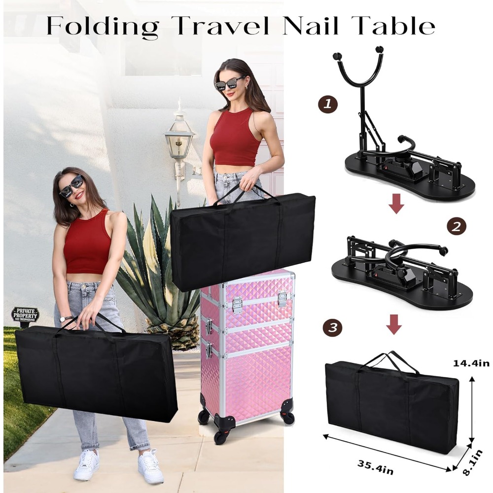 Portable Nail Table Manicure Desk Foldable Nails Tech Station with Dust Collector Nail Desk with Drawer & Wrist Rest Manicurist