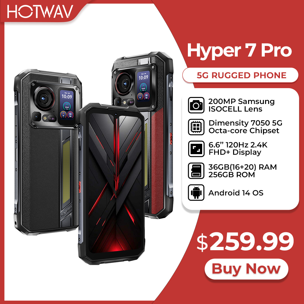 HOTWAV Hyper 7 Pro teléfono resistente dimensión 7050 5G 200MP Android 14 6,6 ''FHD + 120Hz Smartphone 36GB 256GB 10800mAh 33W teléfono móvil