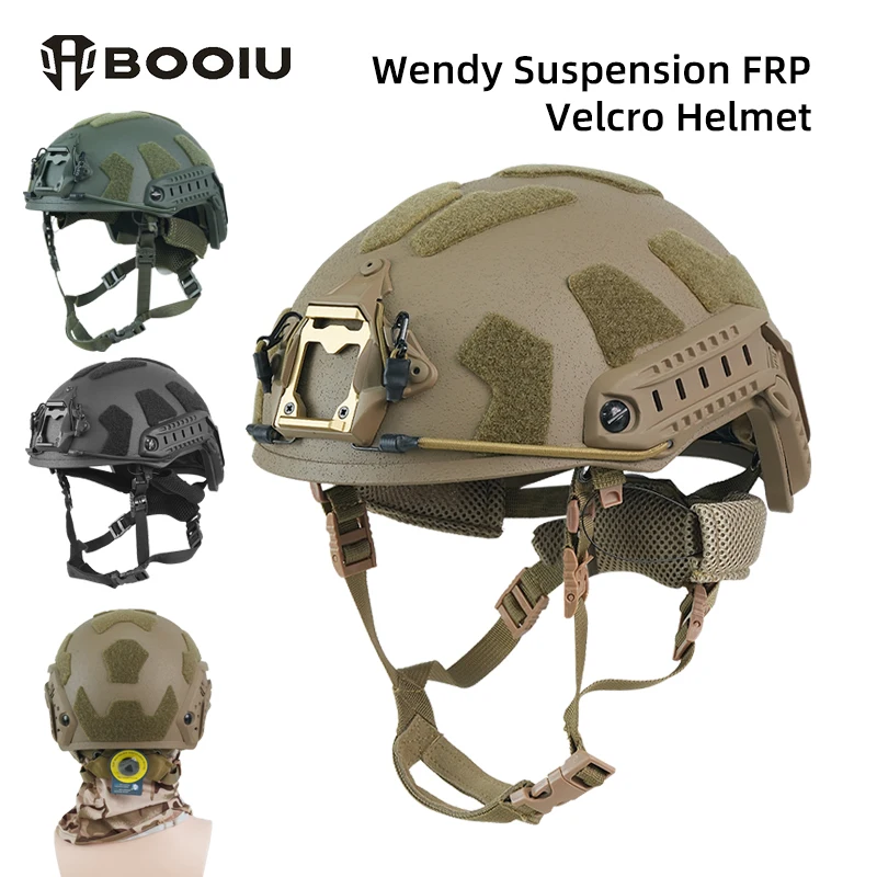 BOOIU Capacete Tático FRP Velcro Capacete Balístico Suspensão Wendy de Corte Alto Com Botão Ajustável de Linha Dupla Capacete Balístico
