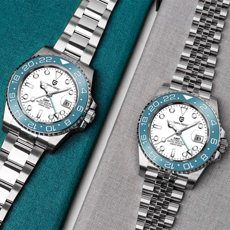 Reloj de pulsera mecánico PAGANI DESIGN para hombres GMT de lujo, reloj de cristal de zafiro de acero inoxidable 100M, relojes automáticos a prueba de agua