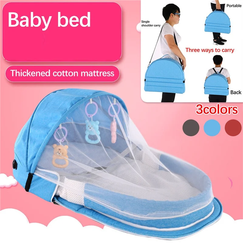 SHGO-Portable Baby Crib Folding Bed With Net And Awning Nest For Camping For Baby Bed Bassinet For Infant