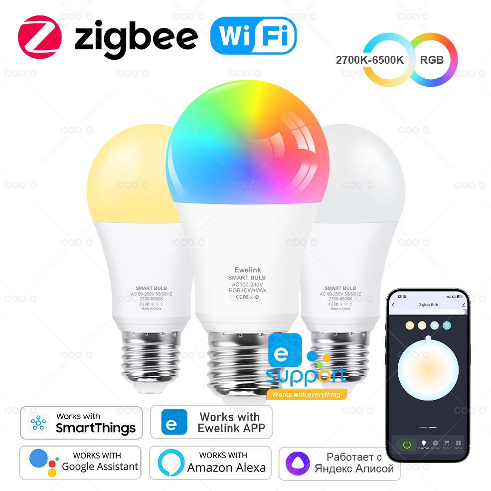 Ewelink E26 E27 Zigbee LED-Lampen Wifi Smart LED-Lampe RGB+CW+WW 15W 18W LED-Glühbirne funktioniert mit Alexa Google Smartthings Yandex