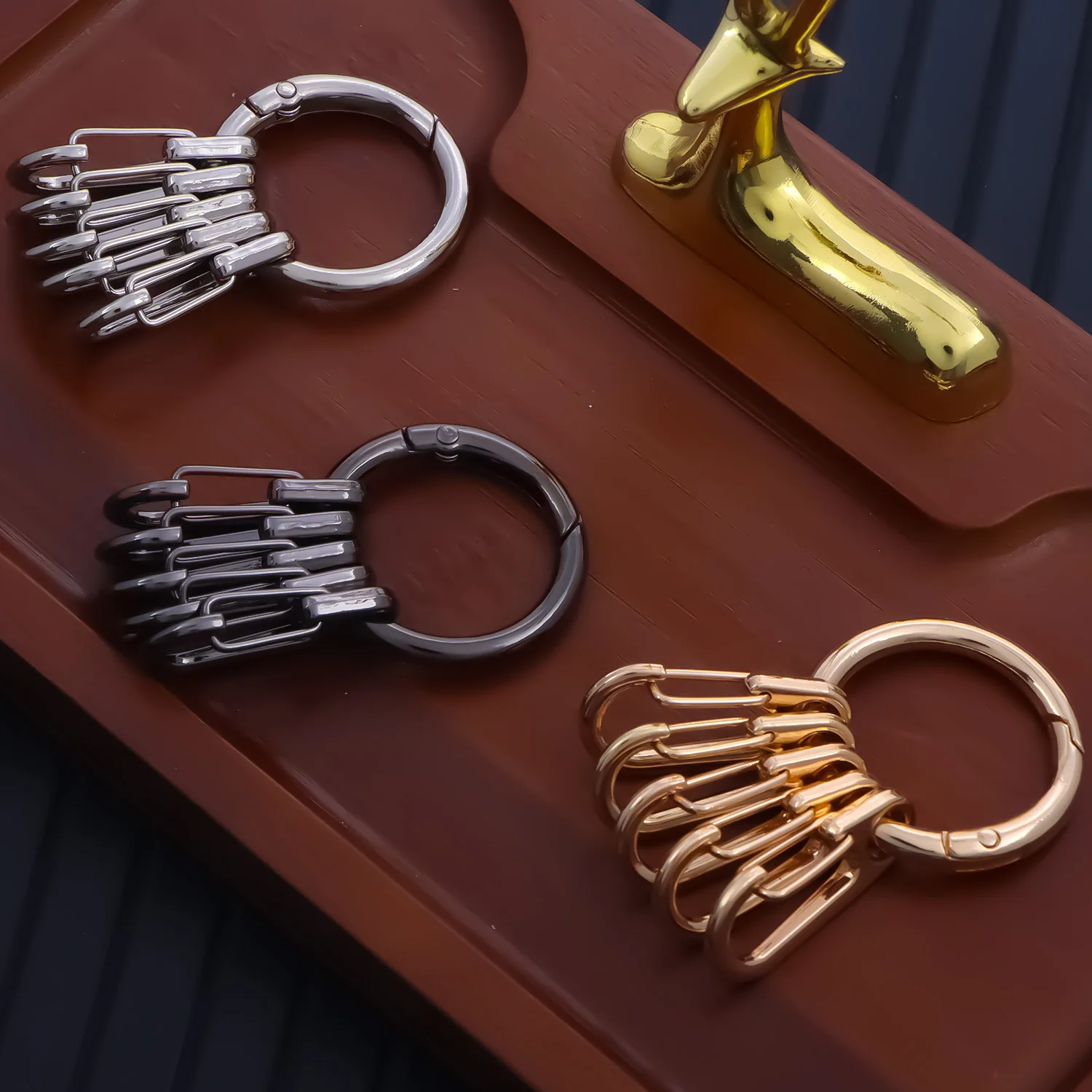 Chiusure a molla con O-ring in metallo con 5 fibbie a gancio per moschettone rotondo apribile fai-da-te Clip per portachiavi Connettore con fibbie a gancio