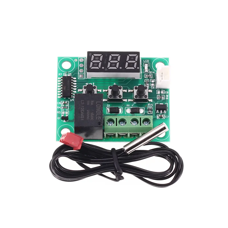 Miniatur papan kontrol suhu XH-W1209 dengan kontrol suhu presisi dan tampilan Digital