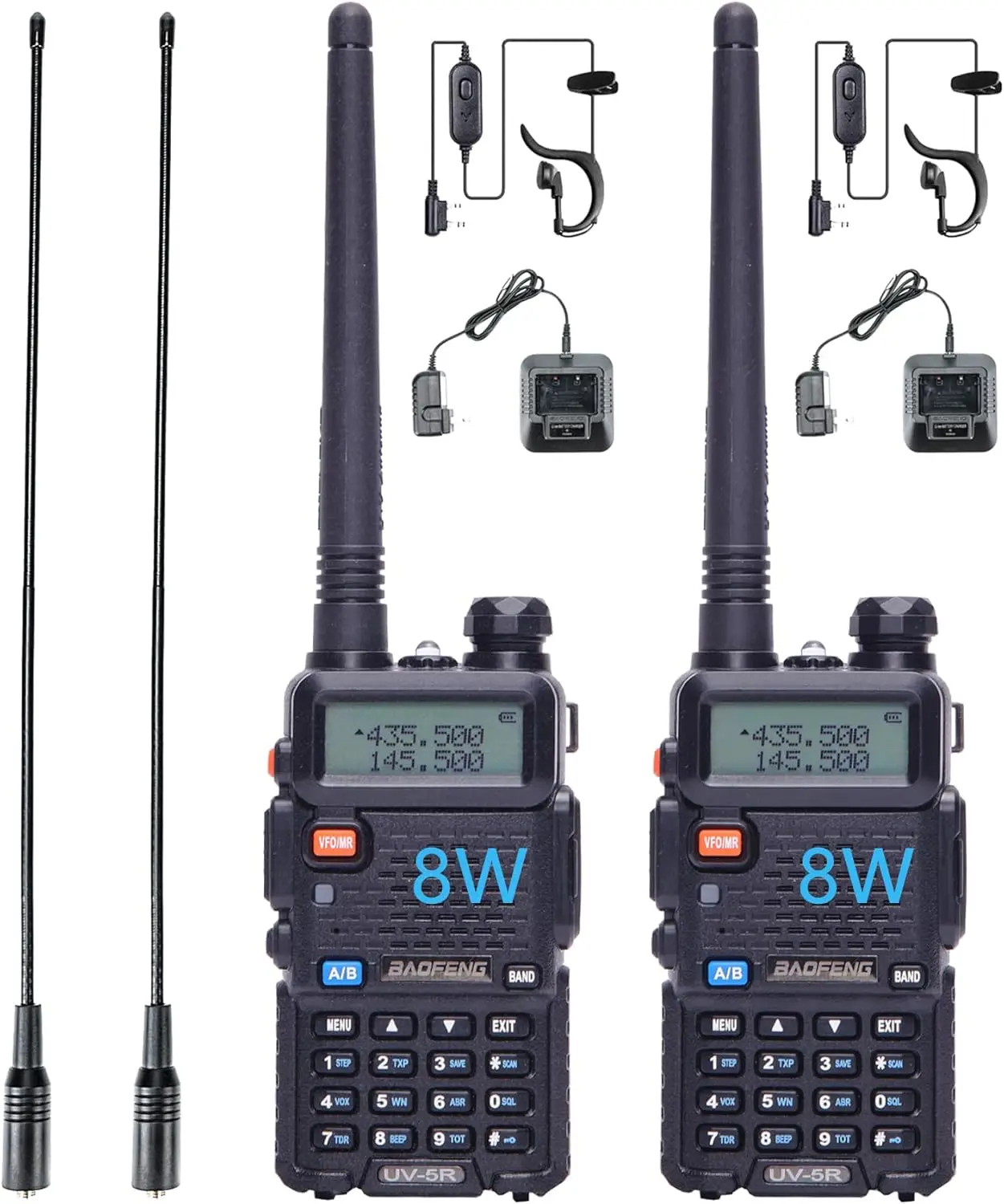 BAOFENG UV-5R 8 W Amateurfunk Dualband VHF UHF 2-Wege-Radio mit großer Reichweite für Wandern, Jagd, Camping, Skifahren, Reisen, Chirp-kompatibel
