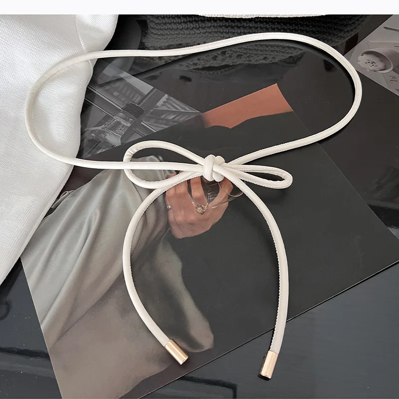 Cinto de couro de microfibra feminino cordão redondo adornado com nó, vestido arco versátil