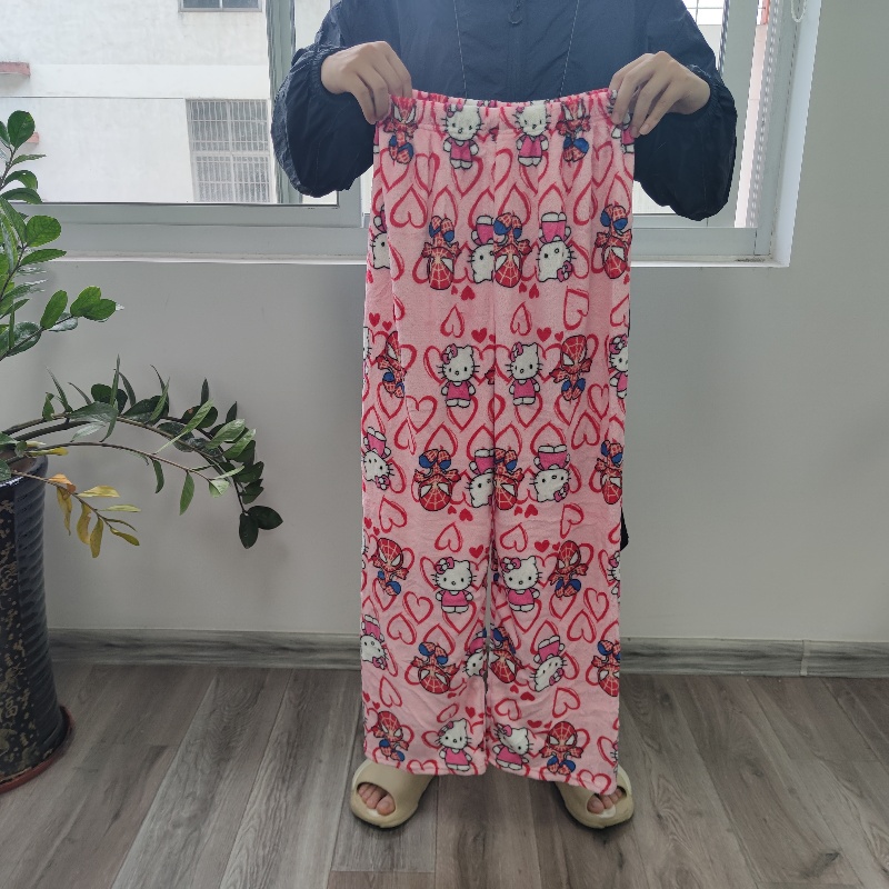Hello Kitty Spider man pijamas sueltos de terciopelo de algodón pijamas pantalones largos ropa informal para dormir de dibujos animados para mujeres y hombres