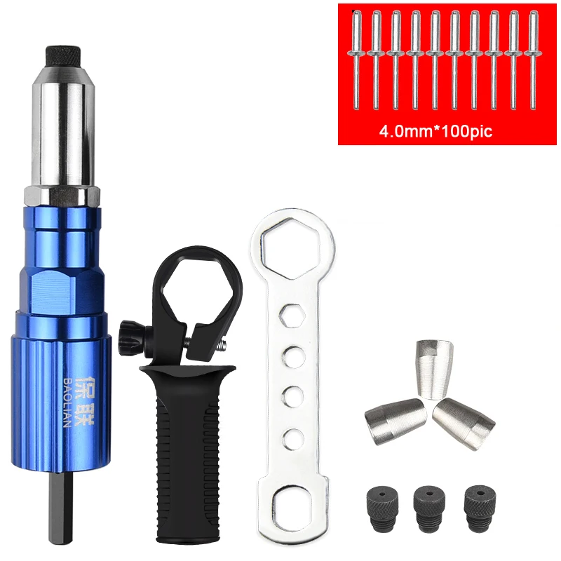 Riveter Adapter Electric Riveting Gun Adapter Rivet Insert Nut Pull Riveting Head Drills 2.4mm 3.2mm 4.0mm 4.8mm Cordless Tools