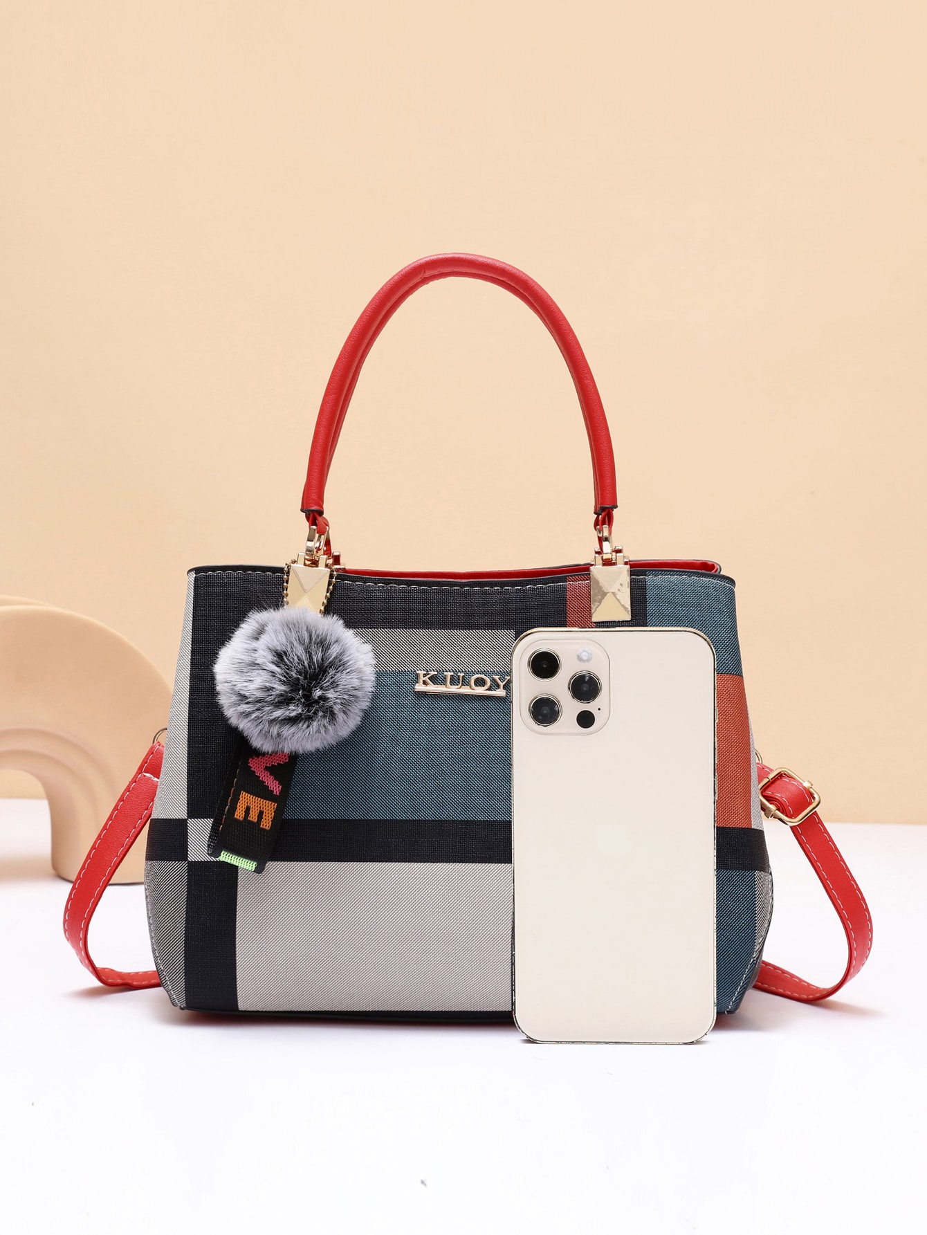 Nova bolsa de luxo para mulheres com design de grade aleatória, bolsa de ombro elegante, bolsa feminina