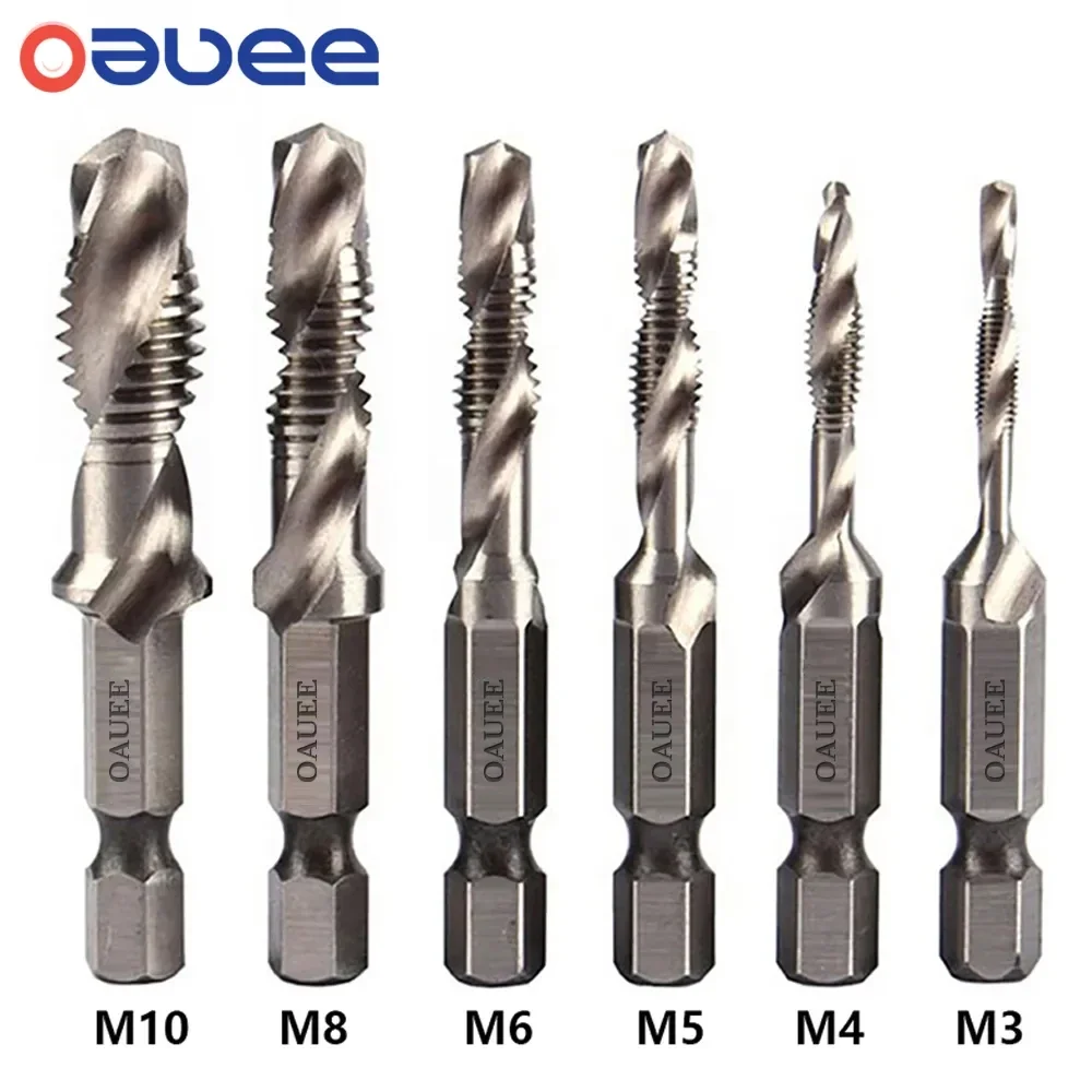 1/6 Tập Bộ Mũi Khoan Chuôi Lục Giác Mạ Titan HSS Vít Ren Tua Vít Bit Máy Hợp Chất Tập m3 M4 M5 M6 M8 M10 Dụng Cụ Cầm Tay
