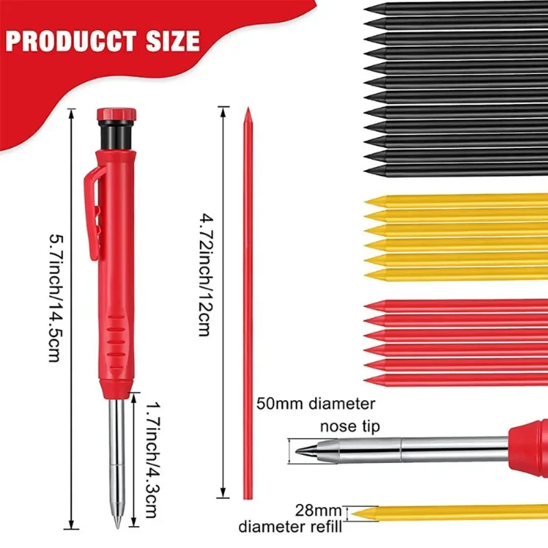 Metal Solid Carpenter Pencil Set with Refill Leads Built-in Sharpener Marker Marking Tool  Sharpener for Carpenter Woodworking