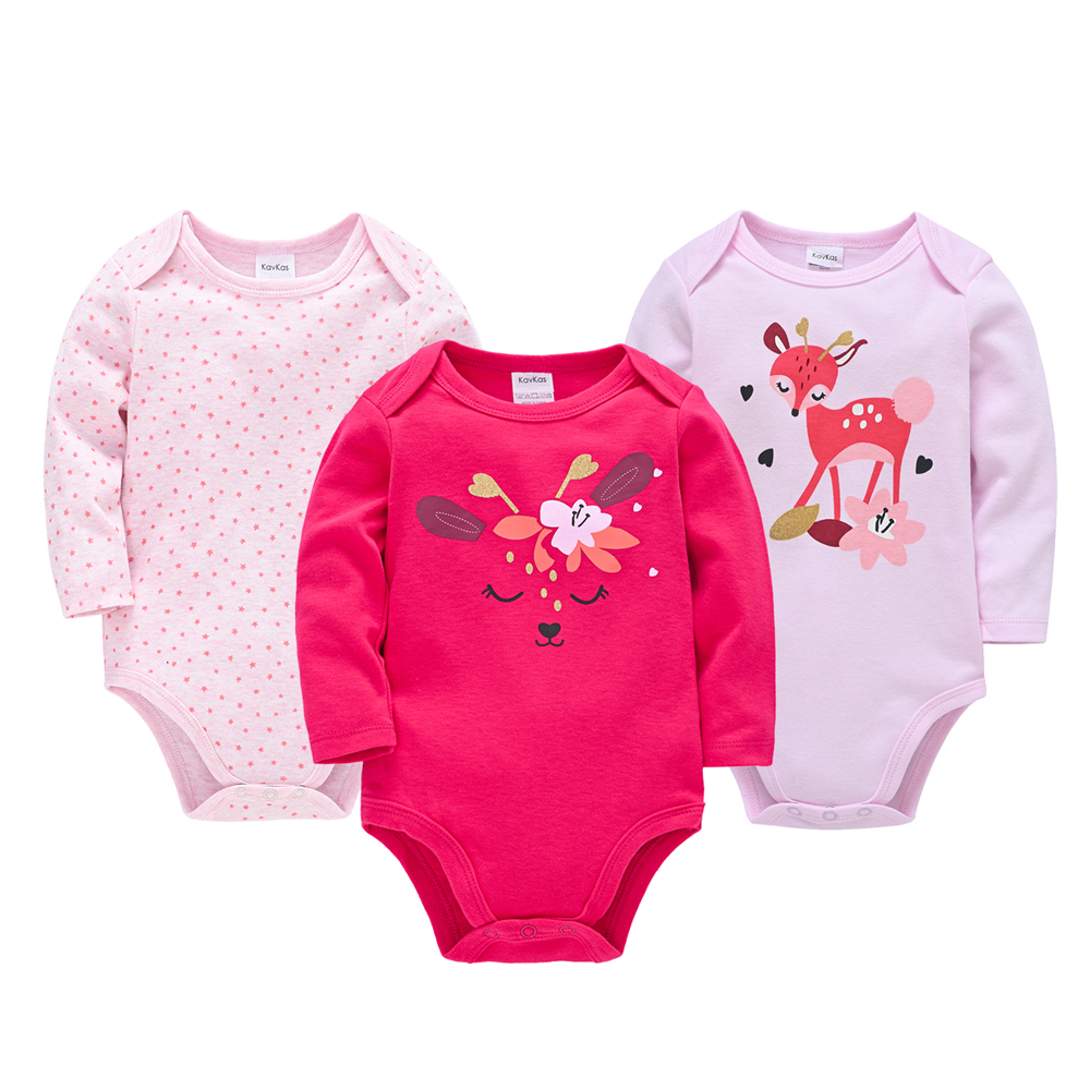 Kavkas 3 Pz/lotto Bella Cervo Sika Stampa Vestiti Per Ragazze 100% Cotone 0-24 Mesi Infantile Del Bambino Pagliaccetto A Maniche Lunghe tuta