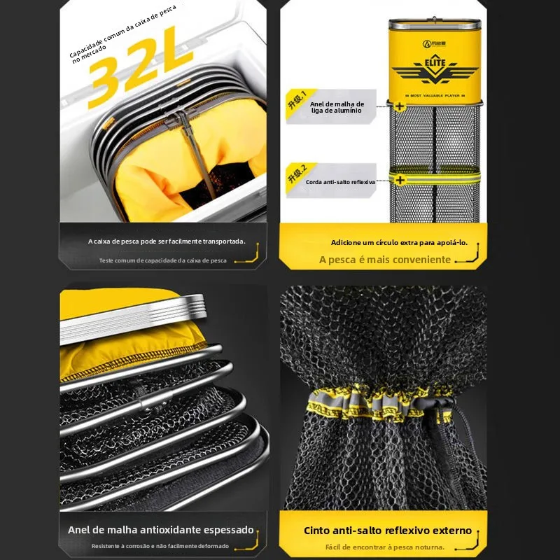 Rede de Pesca Quadrada Reforçada com Cola, Equipamento de Pesca Cetitivo, Bolsa Protetora para Peixes de Secagem Rápida, B...