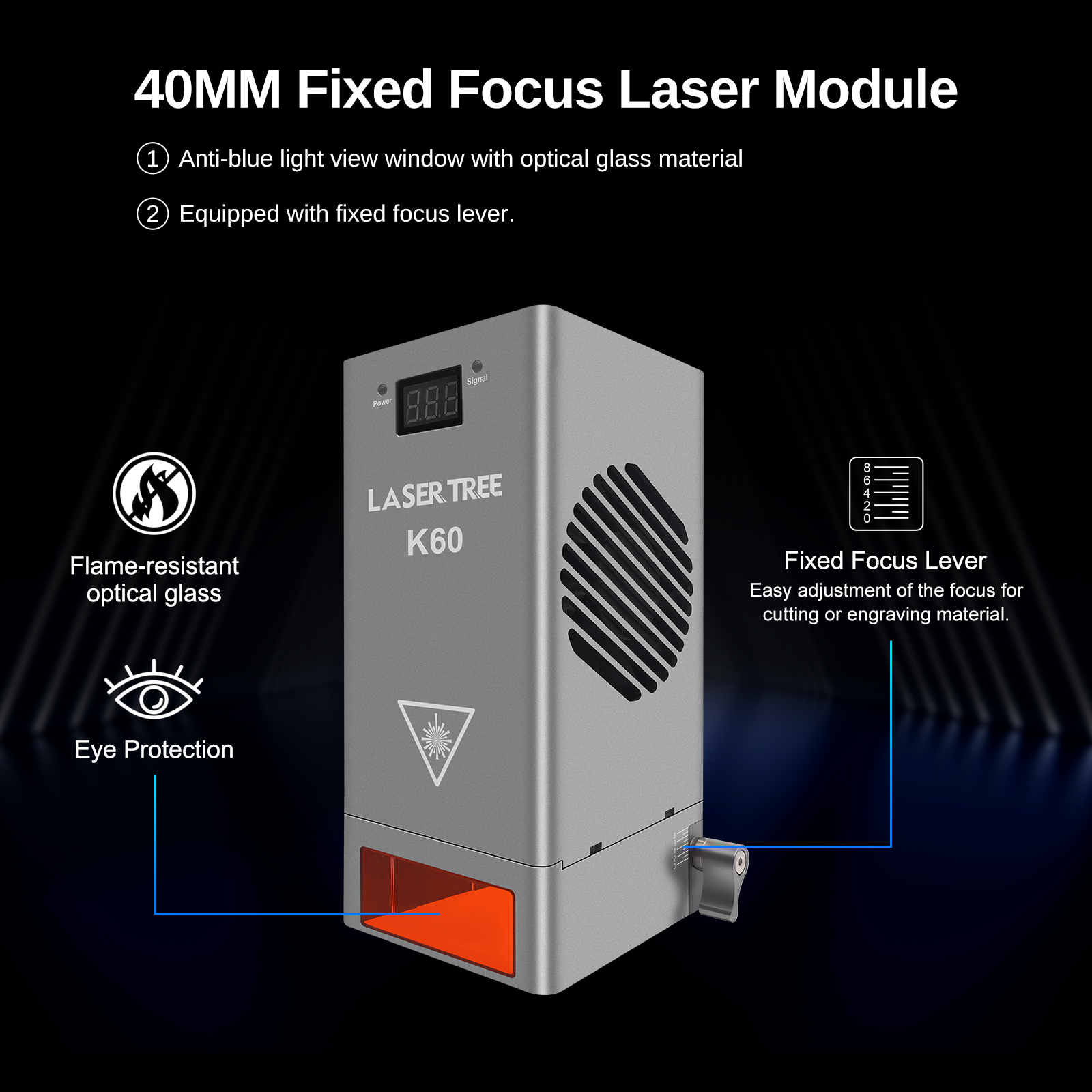LASER TREE K60 60W Optical Power Laser Module Adjustable 20W/40W Power For CNC Laser Engraver Cutting Woodworking DIY Tools