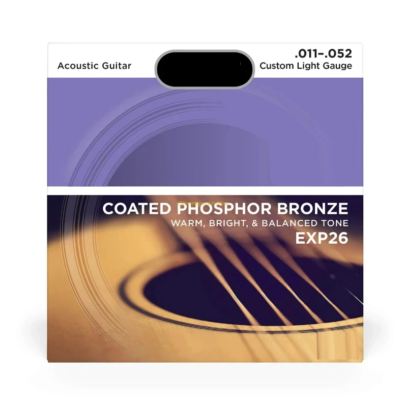 EXP26 11-52 cuerdas de guitarra acústica de bronce fosforado recubiertas ligeras 4x vida útil más larga con acero NY para fuerza y estabilidad de tono