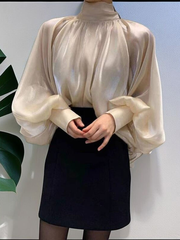 Elegante Lose Laterne Hülse Weibliche Bluse Stilvolle Revers Bogen Frauen Pullover Shirts Damen Blusas