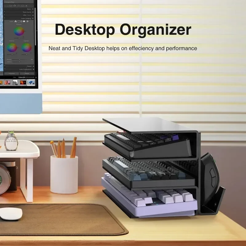 อะคริลิคขาตั้งแล็ปท็อป 3 ชั้นคีย์บอร์ด Ergonomic โปร่งใสสําหรับ Macbook HP Dell เกม Mouse Storage Rack