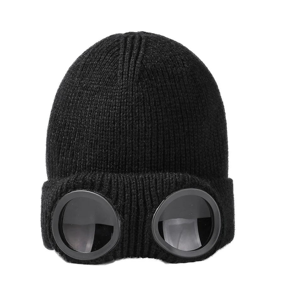 Gafas a prueba de viento para hombres y mujeres y gorro de punto de esquí de cachemira gorro de lana cálido de color sólido