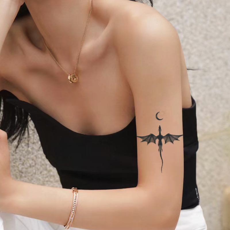 1 Uds. Pegatinas de tatuaje temporal impermeables de dragón y luna, resistentes al agua de larga duración para una a dos semanas, brazo adecuado, pierna.