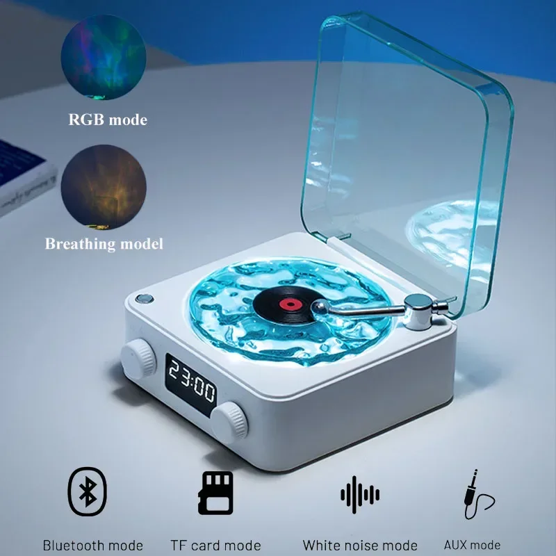 Waves Vinyl-Player, Bluetooth-Lautsprecher mit weißem Rauschen, Retro-Plattenspieler-Lautsprecher, Schlafhilfe, Vitrola-förmiger Lautsprecher mit RGB-Licht