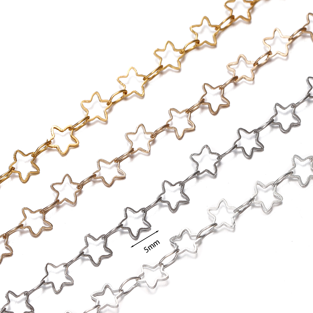 Correntes em forma de estrela de 1/2 metros, cor dourada, suprimentos de corrente de cobre para colar diy, pulseira, acessórios de fabricação de jóias, atacado