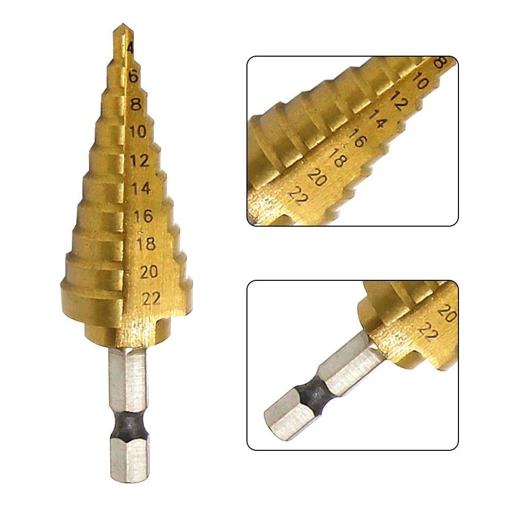 1 Pc Titanium Plated Zeshoekige Rechte Groef Stap Boor 4-22 Mm Ruimen Pagode Boor Gat opening Stap Boor Tool