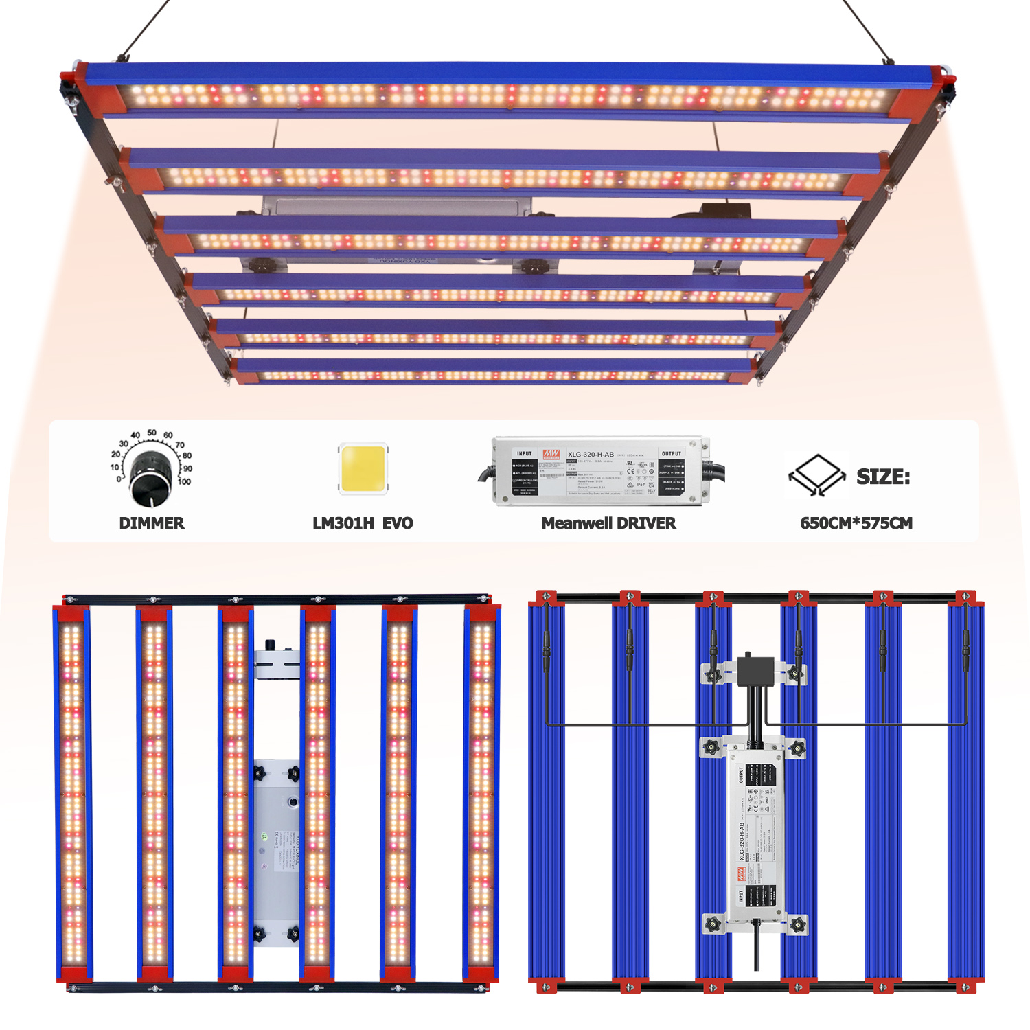 YXO 1000W Vollspektrum-LED-Wachstumslicht Sam-sung LM301H EVO Quantum Tech LED-Wachstumslichtleiste UV IR Ein-/Ausschalten für Pflanzenlicht