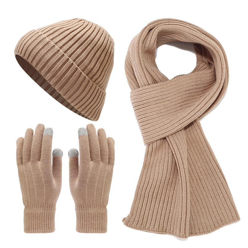 Heißer Herbst Winter neue Kaschmir warme Herren mütze Schal Handschuhe winterfester Anzug Damen dick gestrickt dreiteilig Set Chapeu