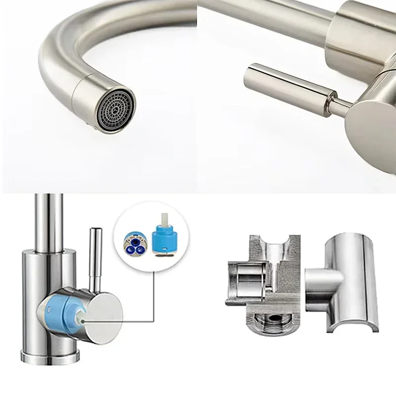 Кухонный смеситель из нержавеющей стали 304, смеситель для горячей и холодной воды, вращение на 360 градусов, установка раковины, поставляется со шлангом 60 см.
