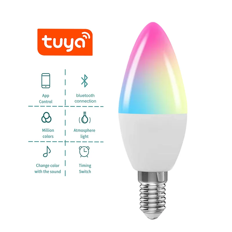 Bombilla Led, vela, lámpara inteligente E14 TUYA, Bluetooth, luz RGB regulable, 220V, aplicación Tuya, Control de grupo, vida inteligente para decoración de la habitación del hogar