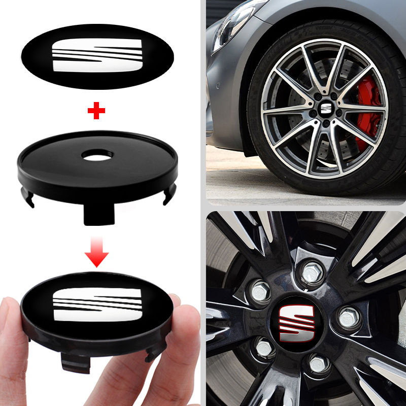 4 pegatinas de tapacubos de centro de rueda de coche, 56 + 60mm, insignia de emblema de cubierta de llanta de coche para Seat Leon cupra MK1 MK2 Ibiza 6J 6F 1P 5F FR Altea