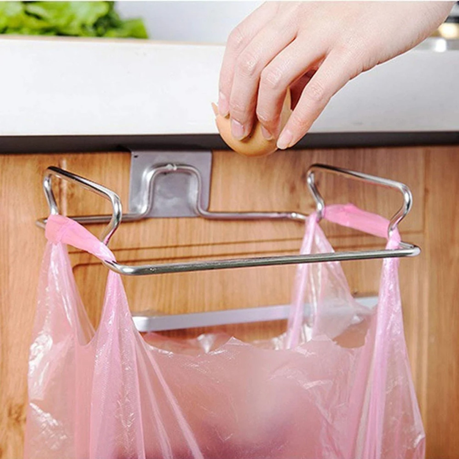 Stainless Steel Garbage Bag Storage Rack - Hanging Organizer Holder for Kitchen Cabinet & Pantry