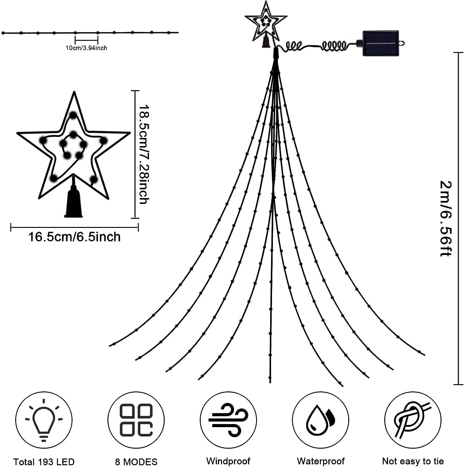 พลังงานแสงอาทิตย์กลางแจ้ง String ไฟ,280 LED Star Fairy ไฟ 9 Strands 9.8ft น้ําตกต้นไม้ไฟ 8 โหมดกันน้ําสําหรับตกแต่งสวน