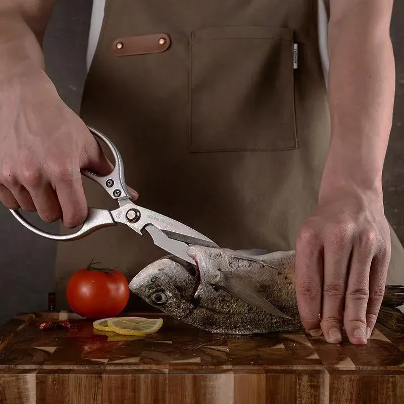 Aço inoxidável Professional Kitchen Scissors, Aluminum Alloy Handle, perfeito para cortar frango ossos carne peixe, 8,5"