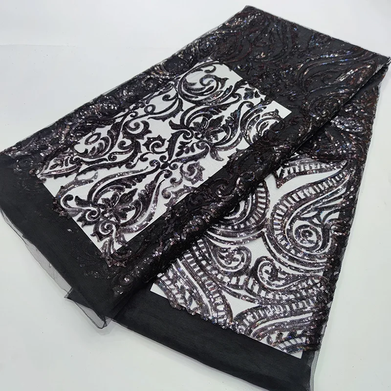 14 Farbe schwarz weiß afrikanisch symmetrisch bestickt Pailletten Spitze Stoffe nigerian ischen französischen Tüll Spitze Stoff Party kleid Material