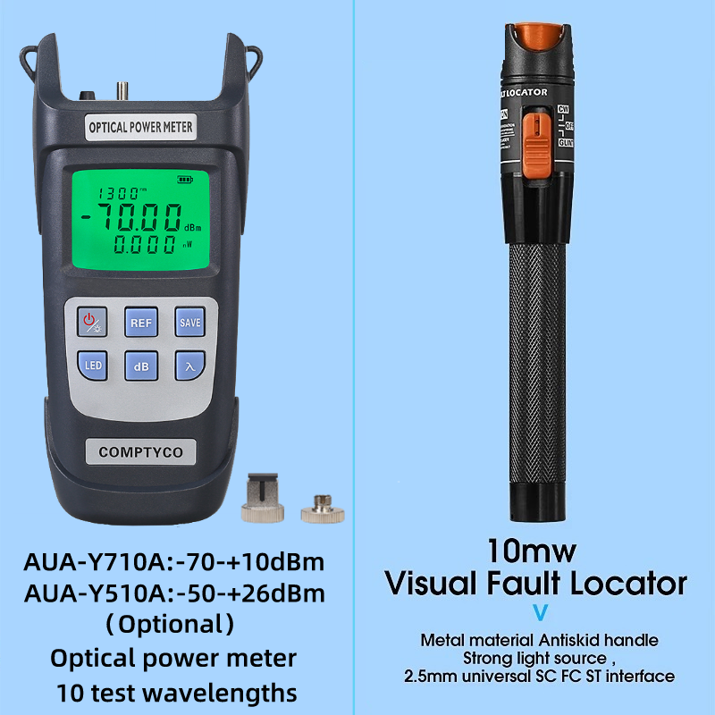 FTTH Fiber Optic Tool Kit With AUA-6C Fiber Cleaver Optical Power Meter Fiber Stripper Aramid Scissors 10mw Visual Fault Locator