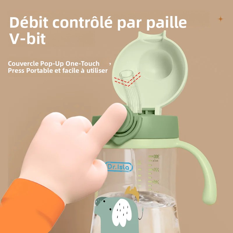 Bouteilles d'eau portables pour bébé, tasse d'alimentation pour bébé de 300ml avec paille, pour apprendre à nourrir, gobelets d'entraînement pour enfants, sans BPA